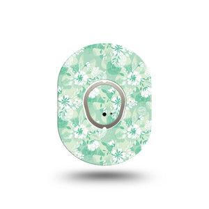 ExpressionMed Airy Florals Dexcom G7 Mini Tape, Dexcom Stelo Glucose Biosensor System, Single Tape and Single Sticker, White Florals Green Backdrop, Patch Continuous Glucose Monitor Design