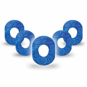 ExpressionMed Watercolor Waves Dexcom G7 Mini Tape, Dexcom Stelo Glucose Biosensor System, 5-Pack Tape, Cartoon Waves, CGM Fixing Ring Design, Dexcom Stelo Glucose Biosensor System