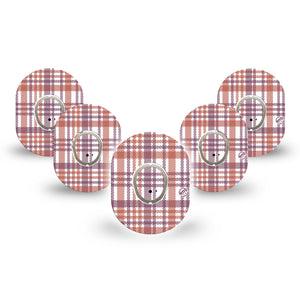 ExpressionMed Auburn Plaid Dexcom G7 Mini Tape, Dexcom Stelo Glucose Biosensor System, 5-Pack Tape and 5-Pack Sticker, Sewed Tartan Plaid, Patch Continuous Glucose Monitor Design
