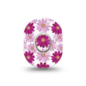 ExpressionMed Brilliant Daisies Dexcom G7 Mini Tape, Dexcom Stelo Glucose Biosensor System, Single Tape and Single Sticker, Bright Pink Happy Flowers, Patch Continuous Glucose Monitor Design