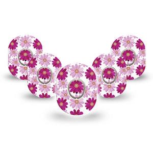 ExpressionMed Brilliant Daisies Dexcom G7 Mini Tape, Dexcom Stelo Glucose Biosensor System, 5-Pack Tape and 5-Pack Sticker, Pink Floral Bouquet, Patch Continuous Glucose Monitor Design