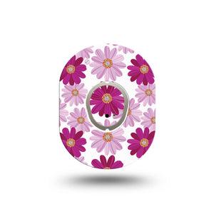 ExpressionMed Brilliant Daisies Dexcom G7 Mini Tape, Dexcom Stelo Glucose Biosensor System, Single Tape and Single Sticker, Bright Pink Happy Flowers, Patch Continuous Glucose Monitor Design
