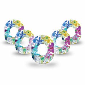 ExpressionMed Watercolor Floral Dexcom G7 Mini Tape, Dexcom Stelo Glucose Biosensor System, 5-Pack Tape, 5-Pack Painted Florals, CGM Adhesive Patch Design, Dexcom Stelo Glucose Biosensor System