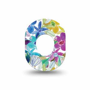 ExpressionMed Watercolor Floral Dexcom G7 Mini Tape, Dexcom Stelo Glucose Biosensor System, Single Tape Colorful Floral Artwork, CGM Fixing Ring Design, Dexcom Stelo Glucose Biosensor System