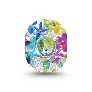 ExpressionMed Watercolor Floral Dexcom G7 Mini Tape, Dexcom Stelo Glucose Biosensor System, Single Tape and Single Sticker, Colorful Floral Artwork, Patch Continuous Glucose Monitor Design