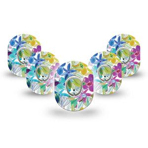 ExpressionMed Watercolor Floral Dexcom G7 Mini Tape, Dexcom Stelo Glucose Biosensor System, 5-Pack Tape and 5-Pack Sticker, Painted Florals, Patch Continuous Glucose Monitor Design