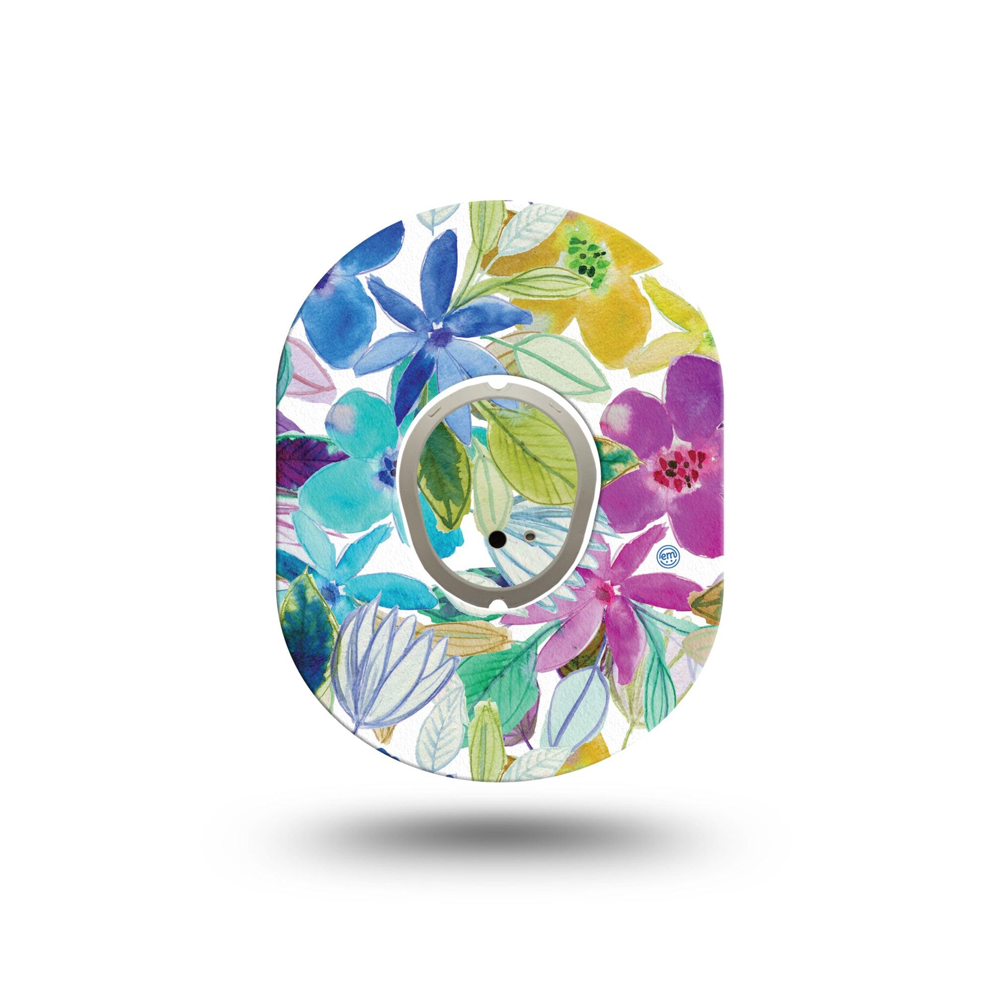 ExpressionMed Watercolor Floral Dexcom G7 Mini Tape, Dexcom Stelo Glucose Biosensor System, Single Tape and Single Sticker, Colorful Floral Artwork, Patch Continuous Glucose Monitor Design