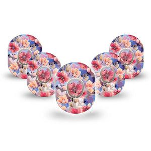 ExpressionMed Magical Blooms Dexcom G7 Mini Tape, Dexcom Stelo Glucose Biosensor System, 5-Pack Tape and 5-Pack Sticker, Relaxing Flowerets, Patch Continuous Glucose Monitor Design