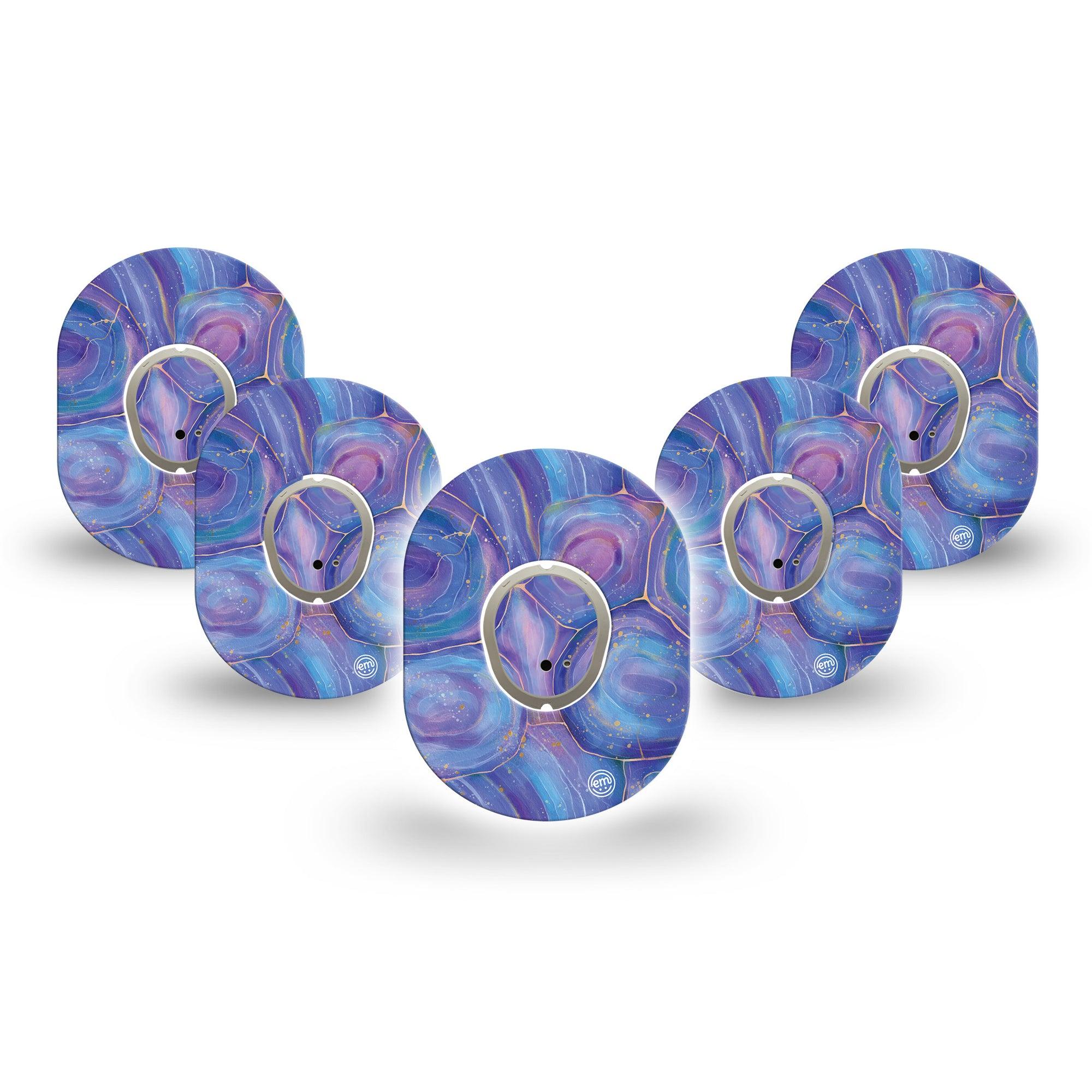 ExpressionMed Purple Agate Dexcom G7 Mini Tape, Dexcom Stelo Glucose Biosensor System, 5-Pack Tape and 5-Pack Sticker, Unpolished Agate, Patch Continuous Glucose Monitor Design