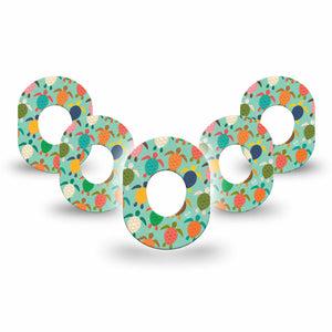 ExpressionMed Sea Turtles Dexcom G7 Mini Tape, Dexcom Stelo Glucose Biosensor System, 5-Pack Tape, Group of Colorful Turtles, CGM Fixing Ring Design, Dexcom Stelo Glucose Biosensor System