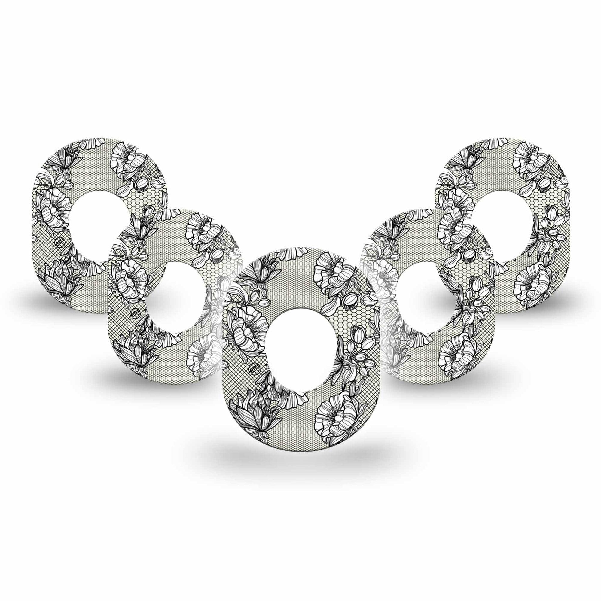 ExpressionMed Black Lace Dexcom G7 Mini Tape, Dexcom Stelo Glucose Biosensor System, 5-Pack Tape, Floral Line Art, Plaster Patch Design, Dexcom Stelo Glucose Biosensor System