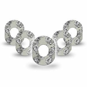 ExpressionMed Black Lace Dexcom G7 Mini Tape, Dexcom Stelo Glucose Biosensor System, 5-Pack Tape, Floral Line Art, Plaster Patch Design, Dexcom Stelo Glucose Biosensor System