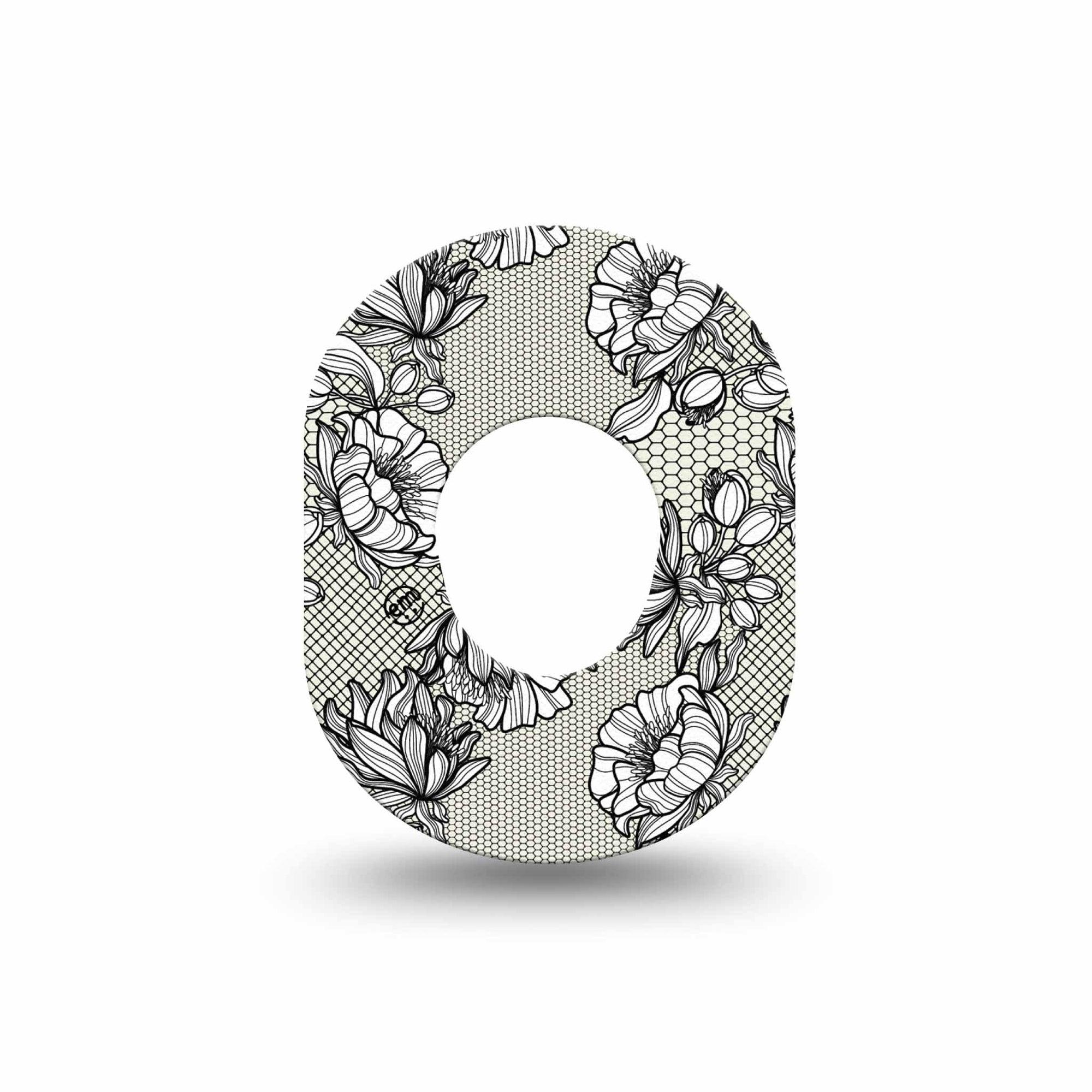 ExpressionMed Black Lace Dexcom G7 Mini Tape, Dexcom Stelo Glucose Biosensor System, Single Tape, Black Floweret Art, CGM Overlay Patch Design, Dexcom Stelo Glucose Biosensor System