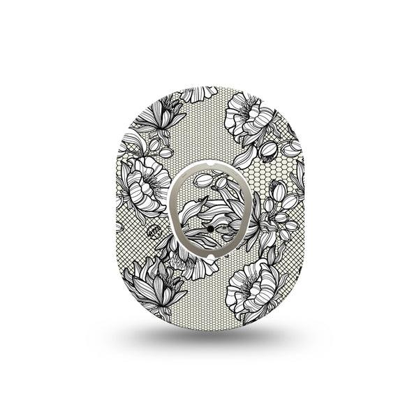 ExpressionMed Black Lace Dexcom G7 Mini Tape, Dexcom Stelo Glucose Biosensor System, Single Tape and Single Sticker, Colorful Black Floweret Art, Patch Continuous Glucose Monitor Design