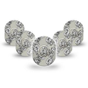 ExpressionMed Black Lace Dexcom G7 Mini Tape, Dexcom Stelo Glucose Biosensor System, 5-Pack Tape and 5-Pack Sticker, Floral Line Art, Patch Continuous Glucose Monitor Design