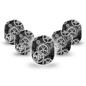 ExpressionMed Mechanisms Dexcom G7 Mini Tape, Dexcom Stelo Glucose Biosensor System, 5-Pack Tape and 5-Pack Sticker, Cogwheel Spin, Patch Continuous Glucose Monitor Design