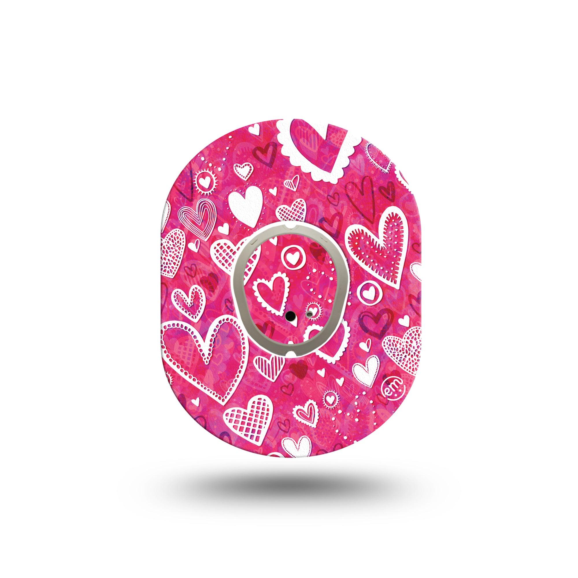 ExpressionMed Whimsical Hearts Dexcom G7 Mini Tape, Dexcom Stelo Glucose Biosensor System, Single Tape and Single Sticker, Pink and White Hearts, Patch Continuous Glucose Monitor Design
