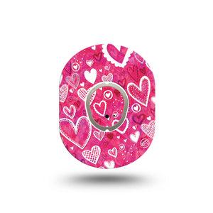 ExpressionMed Whimsical Hearts Dexcom G7 Mini Tape, Dexcom Stelo Glucose Biosensor System, Single Tape and Single Sticker, Pink and White Hearts, Patch Continuous Glucose Monitor Design