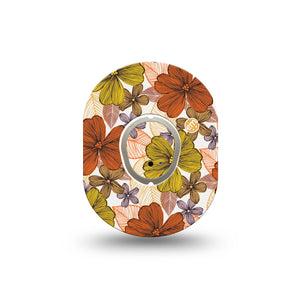 ExpressionMed Burnt Orange Floral Dexcom G7 Mini Tape, Dexcom Stelo Glucose Biosensor System, Single Tape and Single Sticker, Orange and Yellow Floral, Patch Continuous Glucose Monitor Design