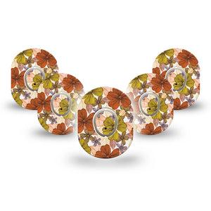 ExpressionMed Burnt Orange Floral Dexcom G7 Mini Tape, Dexcom Stelo Glucose Biosensor System, 5-Pack Tape and 5-Pack Sticker, Orange and Yellow Floral, Patch Continuous Glucose Monitor Design