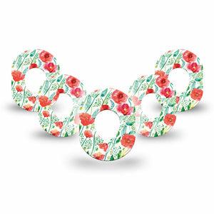 ExpressionMed Wild Poppies Dexcom G7 Mini Tape, Dexcom Stelo Glucose Biosensor System, 5-Pack Tape, Floral Beauties, CGM Adhesive Patch Design, Dexcom Stelo Glucose Biosensor System