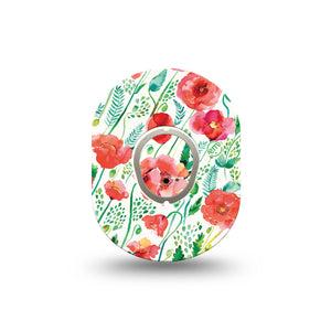 ExpressionMed Wild Poppies Dexcom G7 Mini Tape, Dexcom Stelo Glucose Biosensor System, Single Tape and Single Sticker, Floral Blooms, Patch Continuous Glucose Monitor Design