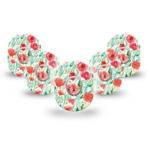 ExpressionMed Wild Poppies Dexcom G7 Mini Tape, Dexcom Stelo Glucose Biosensor System, 5-Pack Tape and 5-Pack Sticker, Floral Beauties, Patch Continuous Glucose Monitor Design