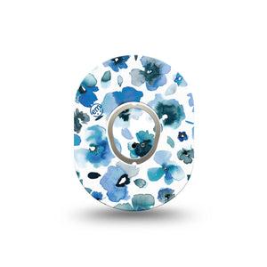 ExpressionMed Sapphire Petals Dexcom G7 Mini Tape, Dexcom Stelo Glucose Biosensor System, Single Tape and Single Sticker, Blue Floral, Patch Continuous Glucose Monitor Design