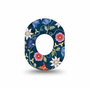 ExpressionMed Floral FolkloreDexcom G7 Mini Tape, Dexcom Stelo Glucose Biosensor System, Single Tape, Woodsy Floral Design with Blue Background, Dexcom Stelo Glucose Biosensor System