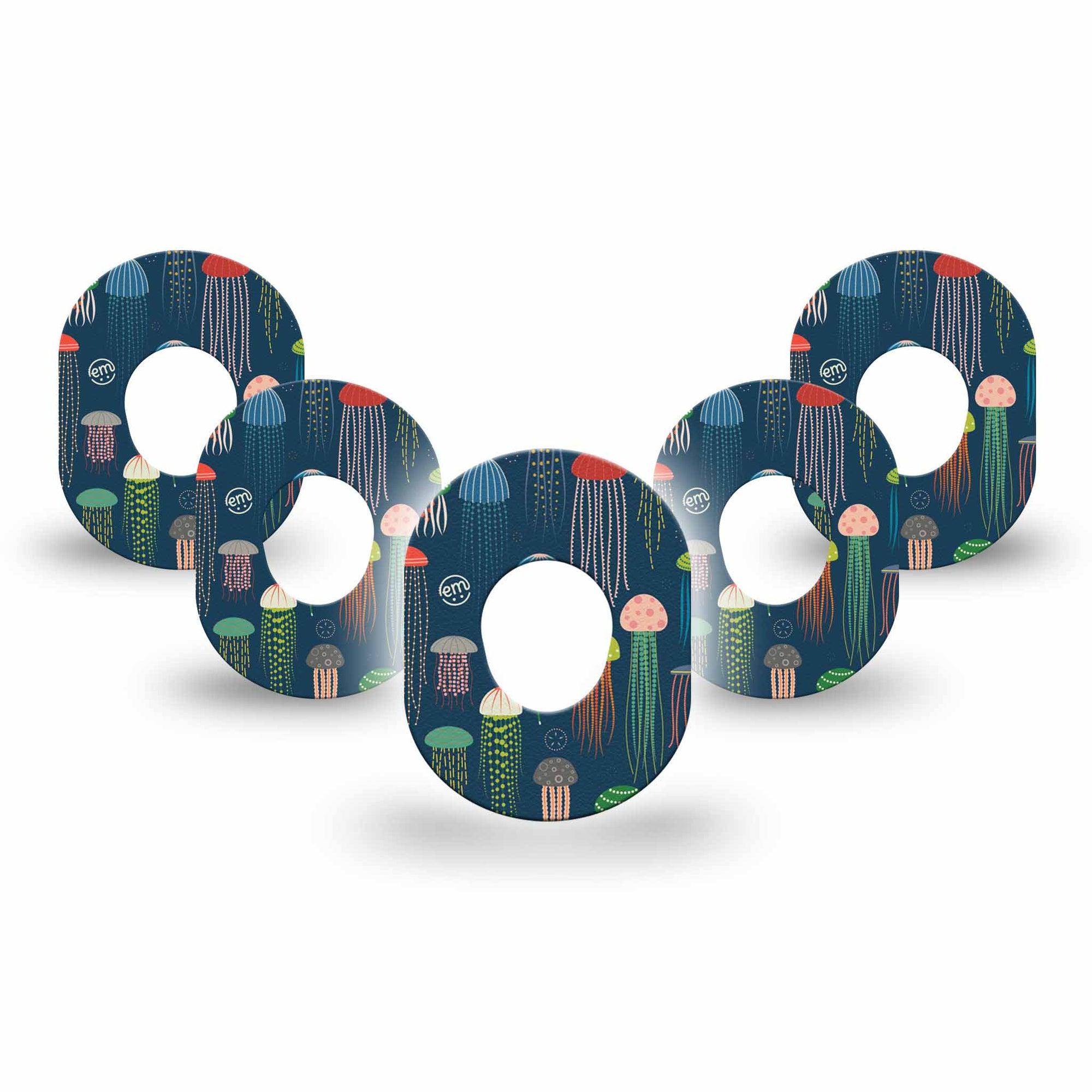 ExpressionMed ExpressionMed, Just Jellies Dexcom G7 Mini Tape, 5-Pack, Blue Background Tape with lots of Jellyfish, Dexcom Stelo Glucose Biosensor System