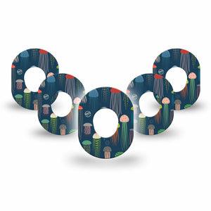 ExpressionMed ExpressionMed, Just Jellies Dexcom G7 Mini Tape, 5-Pack, Blue Background Tape with lots of Jellyfish, Dexcom Stelo Glucose Biosensor System