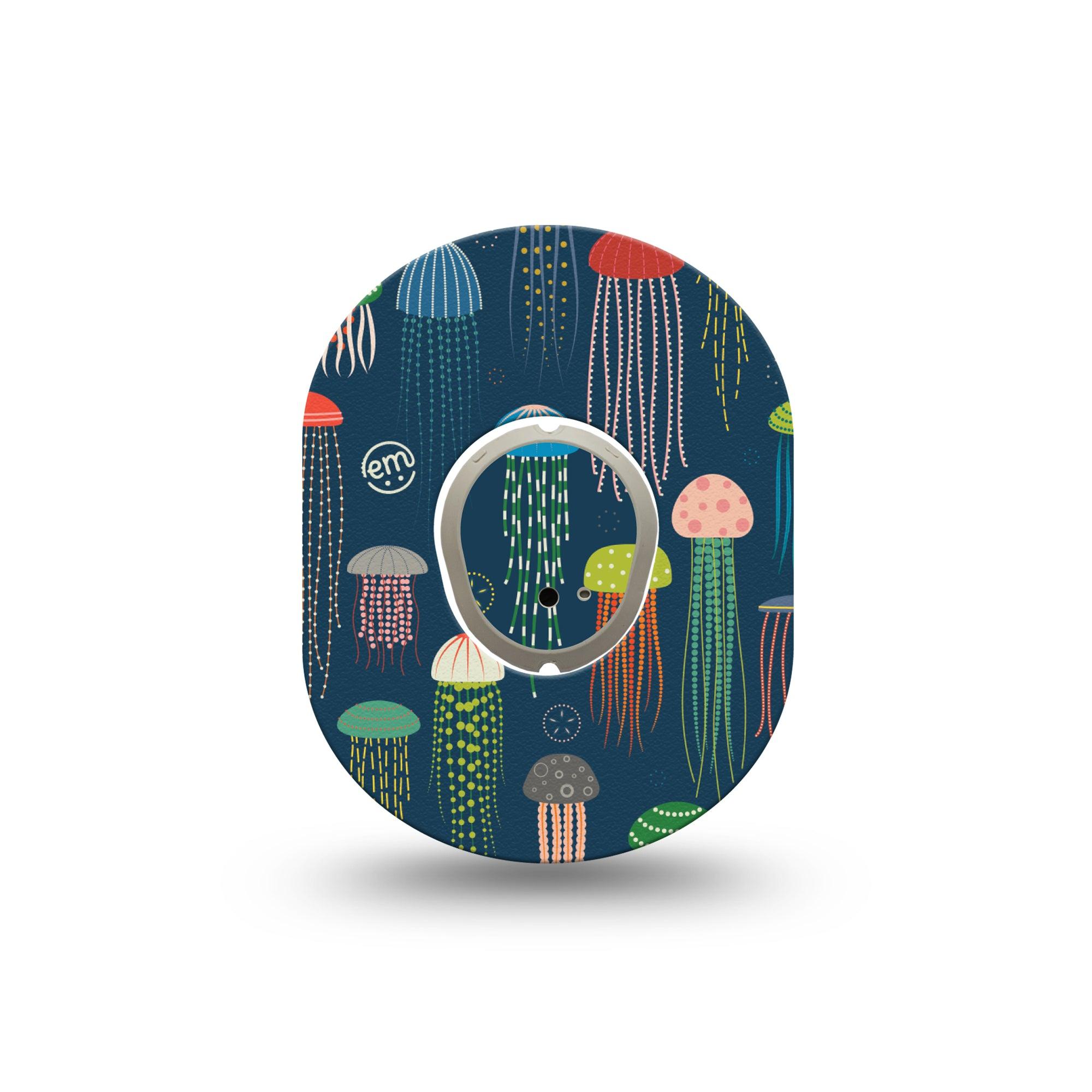 ExpressionMed Just Jellies Dexcom G7 Mini Tape, Dexcom Stelo Glucose Biosensor System, Single Tape and Single Sticker, Mulitcolored Jellyfish Floating Upwards, Patch Continuous Glucose Monitor Design