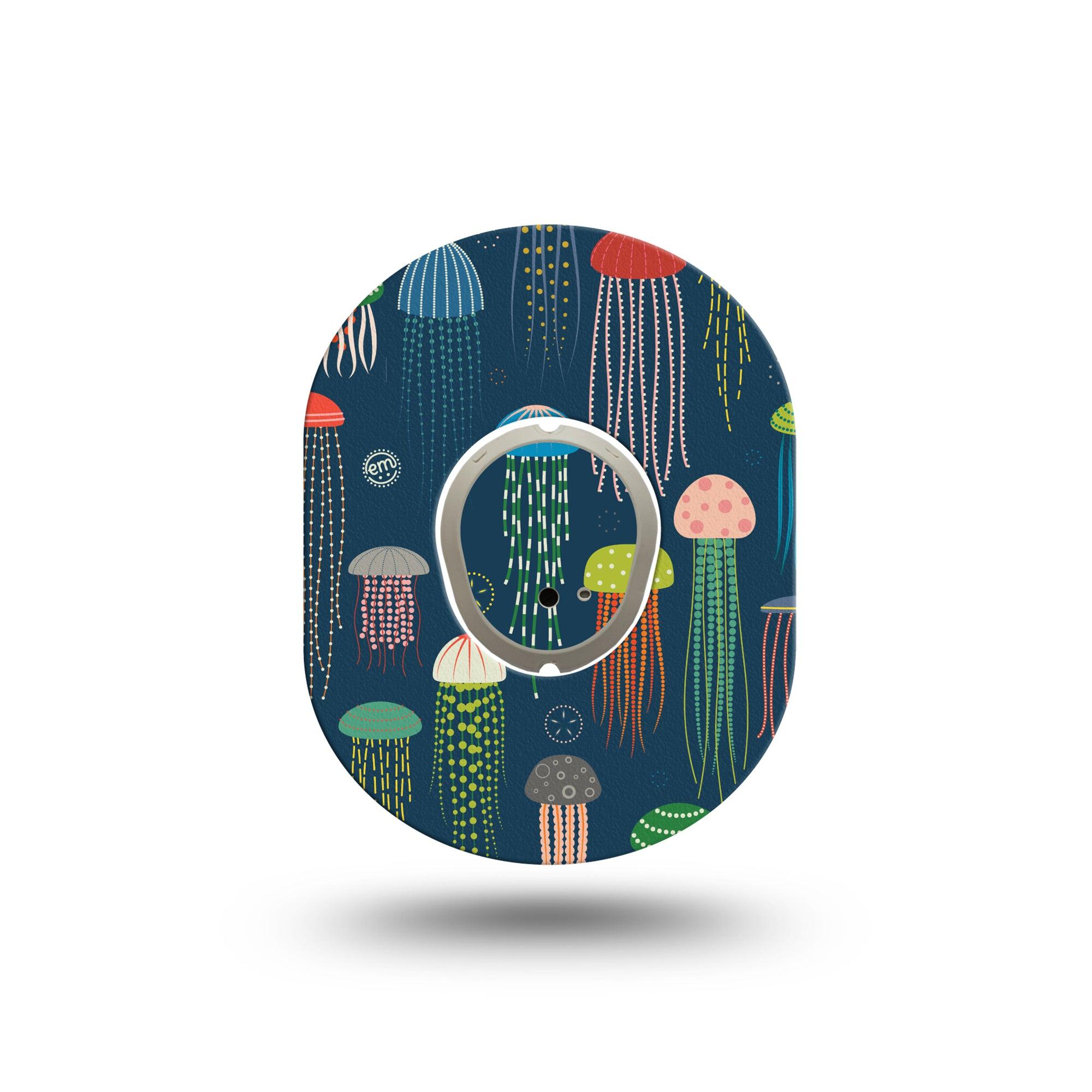 ExpressionMed Just Jellies Dexcom G7 Mini Tape, Dexcom Stelo Glucose Biosensor System, Single Tape and Single Sticker, Mulitcolored Jellyfish Floating Upwards, Patch Continuous Glucose Monitor Design
