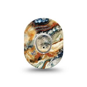 ExpressionMed Sea in a Storm Dexcom G7 Mini Tape, Dexcom Stelo Glucose Biosensor System, Single Tape and Single Sticker, Orange Blue and White Swirly Pattern, Patch Continuous Glucose Monitor Design