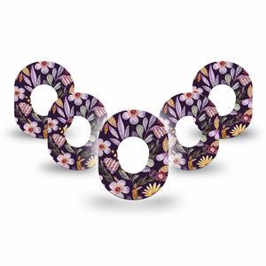 ExpressionMed Moody Blooms Dexcom G7 Mini Tape, Dexcom Stelo Glucose Biosensor System, 5-Pack Tape, Purple Floral Pattern, Dexcom Stelo Glucose Biosensor System
