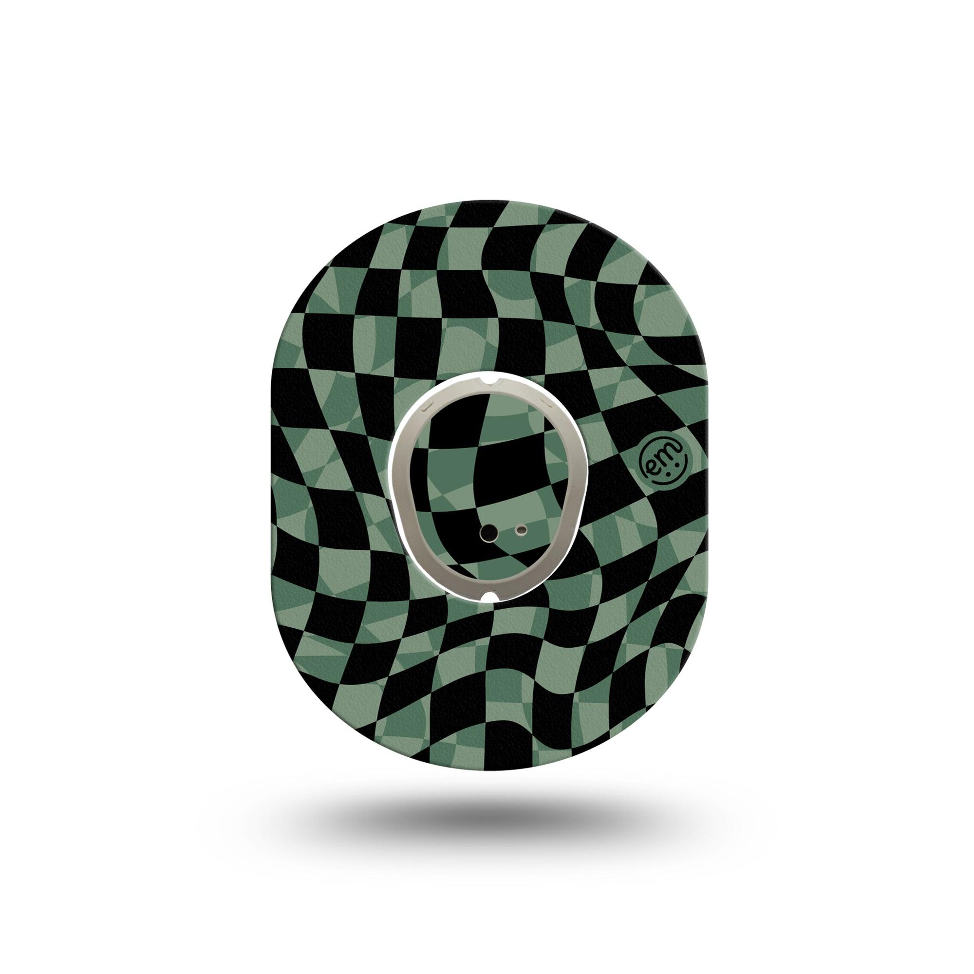 ExpressionMed Green & Black Checkerboard Dexcom G7 Mini Tape, Dexcom Stelo Glucose Biosensor System, Single Tape and Single Sticker, Wavy Checkerboard Design, Patch Continuous Glucose Monitor Design