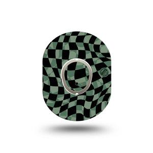 ExpressionMed Green & Black Checkerboard Dexcom G7 Mini Tape, Dexcom Stelo Glucose Biosensor System, Single Tape and Single Sticker, Wavy Checkerboard Design, Patch Continuous Glucose Monitor Design