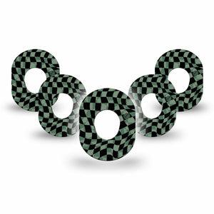 ExpressionMed Green & Black Checkerboard Dexcom G7 Mini Tape, Dexcom Stelo Glucose Biosensor System, 5-Pack Tape, Wavy Checkerboard Design, Dexcom Stelo Glucose Biosensor System