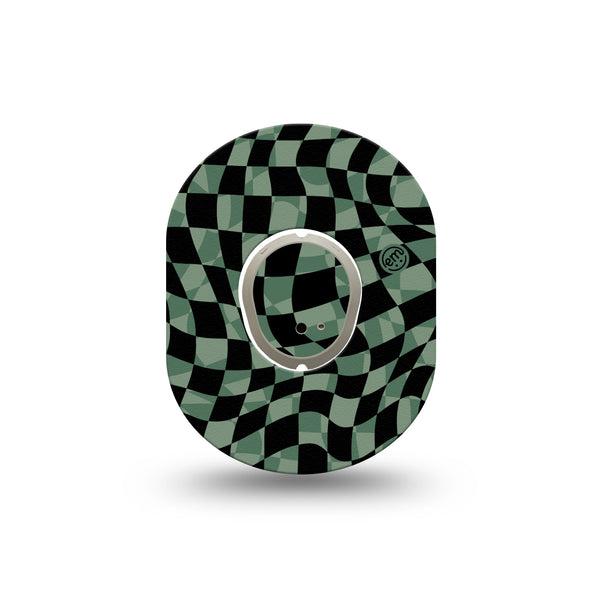 ExpressionMed Green & Black Checkerboard Dexcom G7 Mini Tape, Dexcom Stelo Glucose Biosensor System, Single Tape and Single Sticker, Wavy Checkerboard Design, Patch Continuous Glucose Monitor Design