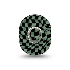 ExpressionMed Green & Black Checkerboard Dexcom G7 Mini Tape, Dexcom Stelo Glucose Biosensor System, Single Tape and Single Sticker, Wavy Checkerboard Design, Patch Continuous Glucose Monitor Design