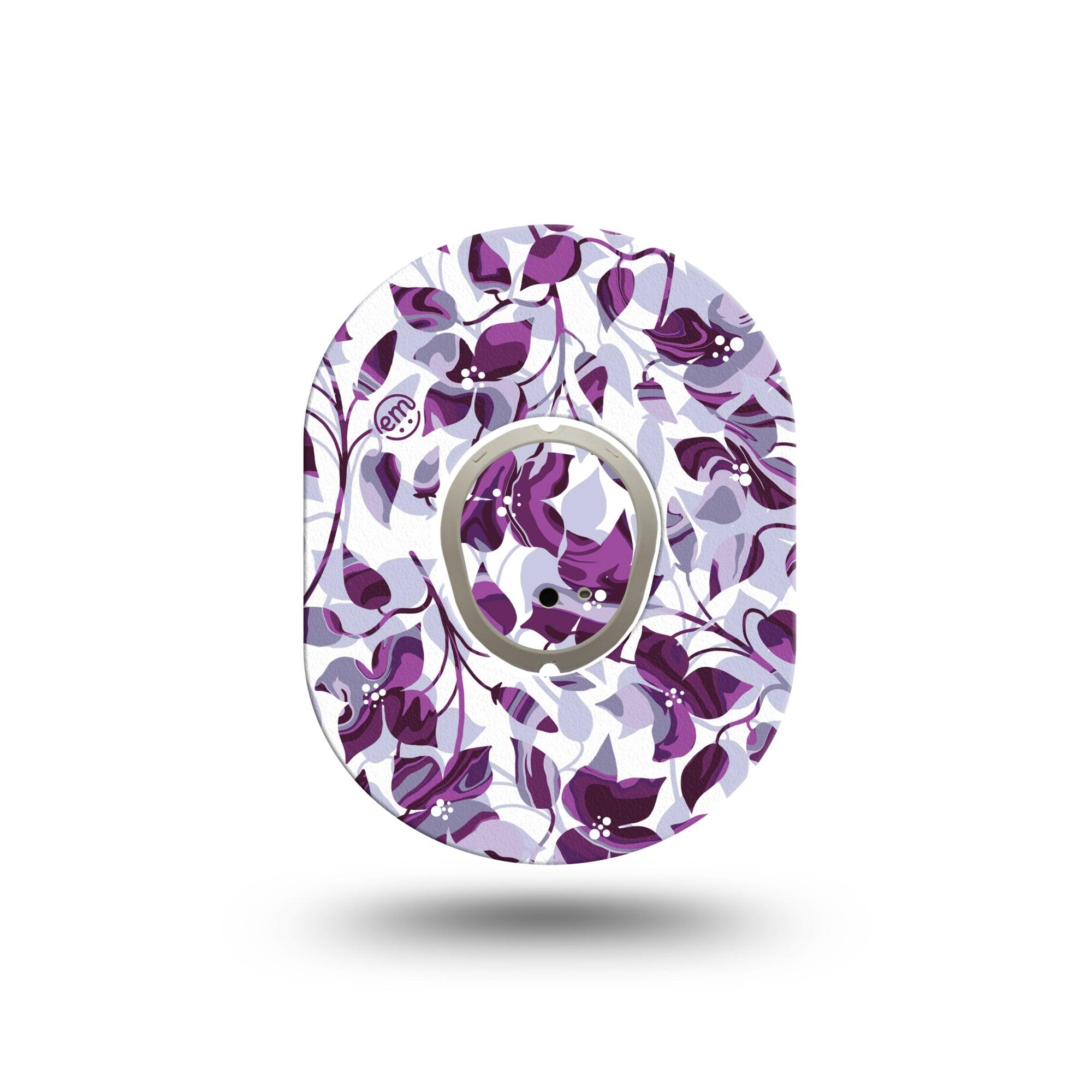 ExpressionMed Textured Petals Dexcom G7 Mini Tape, Dexcom Stelo Glucose Biosensor System, Single Tape and Single Sticker, Purple and Grey Vines Inspired, Patch Continuous Glucose Monitor Design