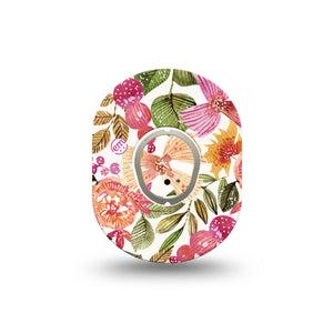 ExpressionMed Spring Bouquet Dexcom G7 Mini Tape, Dexcom Stelo Glucose Biosensor System, Single Tape and Single Sticker, Orange Floral Inspired, Patch Continuous Glucose Monitor Design