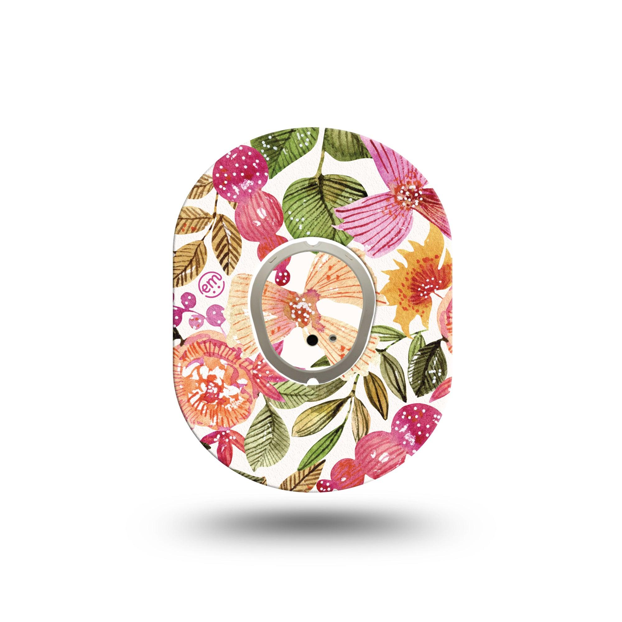 ExpressionMed Spring Bouquet Dexcom G7 Mini Tape, Dexcom Stelo Glucose Biosensor System, Single Tape and Single Sticker, Orange Floral Inspired, Patch Continuous Glucose Monitor Design