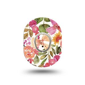 ExpressionMed Spring Bouquet Dexcom G7 Mini Tape, Dexcom Stelo Glucose Biosensor System, Single Tape and Single Sticker, Orange Floral Inspired, Patch Continuous Glucose Monitor Design