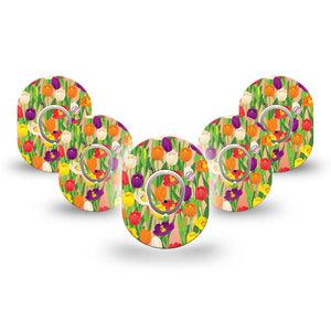 ExpressionMed Tulips Dexcom G7 Mini Tape, Dexcom Stelo Glucose Biosensor System, 5-Pack Tape and 5-Pack Sticker, Tulip Floral Inspired, Patch Continuous Glucose Monitor Design