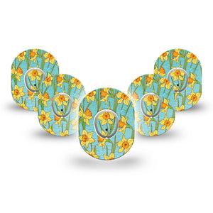 ExpressionMed Daffodils Dexcom G7 Mini Tape, Dexcom Stelo Glucose Biosensor System, 5-Pack Tape and 5-Pack Sticker, Yellow Daffodil Inspired, Patch Continuous Glucose Monitor Design