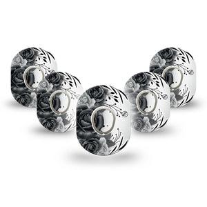 ExpressionMed Tattoo Rose Dexcom G7 Mini Tape, Dexcom Stelo Glucose Biosensor System, 5-Pack Tape and 5-Pack Sticker, Roses Tattoo Inspired, Patch Continuous Glucose Monitor Design