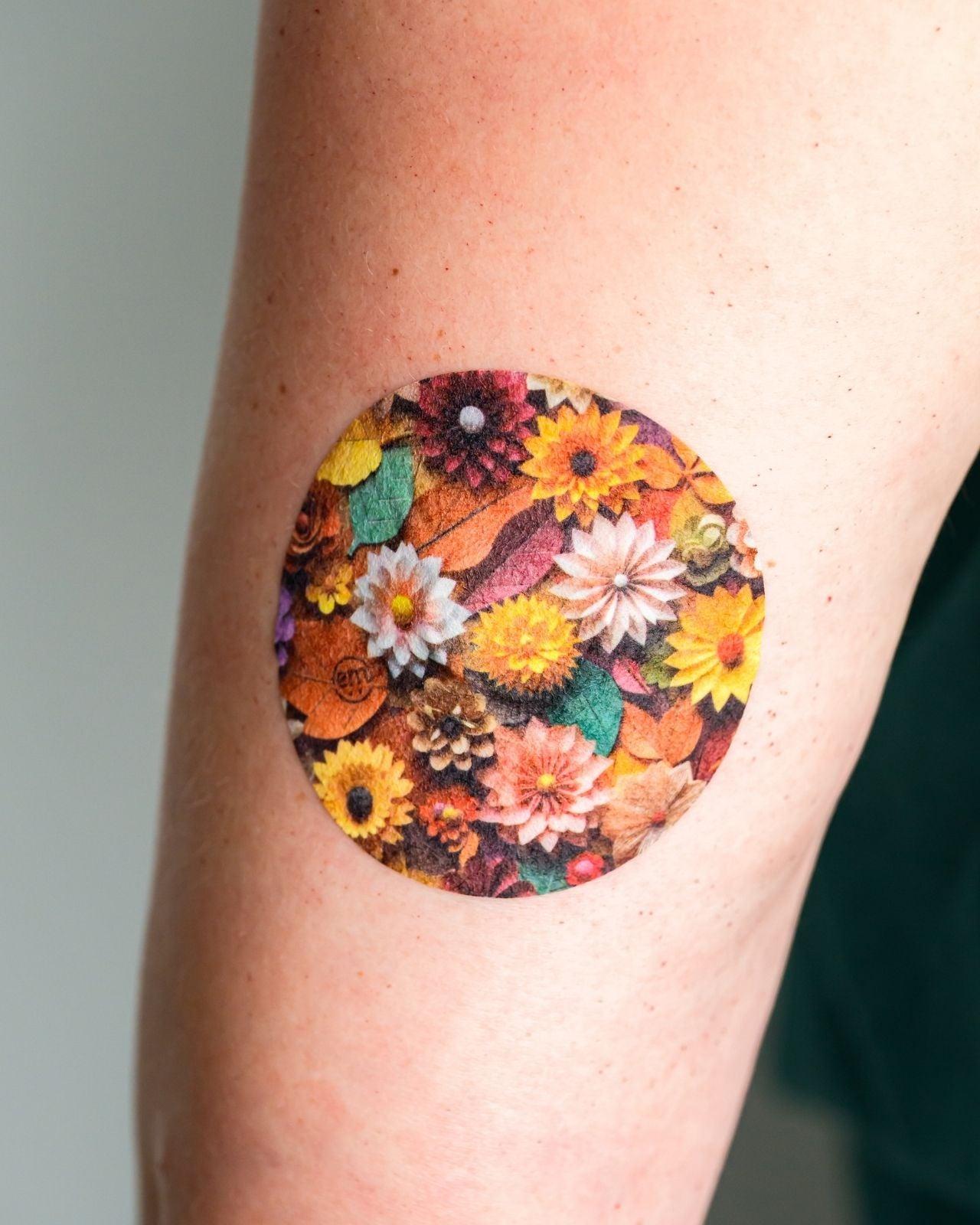 ExpressionMed, 3D Floral Dexcom G7 and Stelo Overpatch, Sticker Only, Human Wearing 3D Floral Themed CGM Adhesive Patch Design