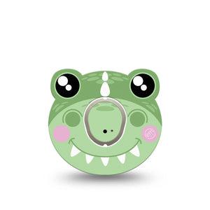 ExpressionMed Green Dino Dexcom G7 Sticker and Tape, Dexcom Stelo Glucose Biosensor System, Whimsical Zoo Pals Inspired Shape Vinyl Sticker and Tape Pairing Continuous Glucose Monitor Design