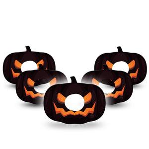 ExpressionMed Scary Pumpkin Dexcom G7 Pumpkin Shape Tape, Dexcom Stelo Glucose Biosensor System, 5-Pack Spooky Carved Pumpkin Overlay Patch CGM Design